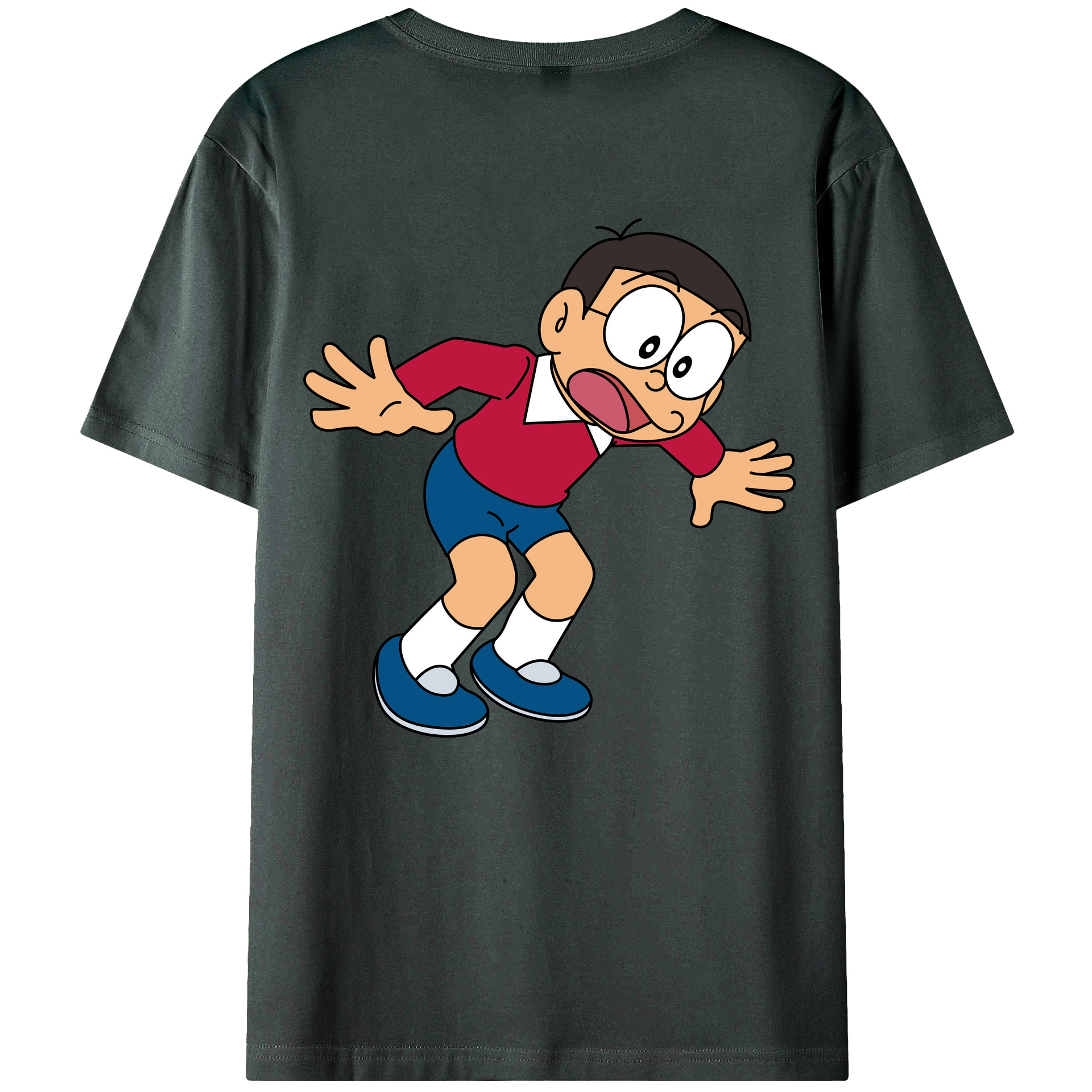 （画像用） ドラえもん 野比 のび太 Doraemon Nobita Nobi 綿100％ メンズ半袖Tシャツ（バックプリント） 通気性
